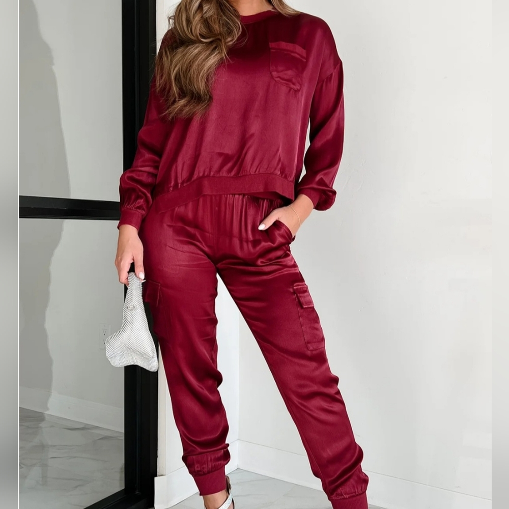 NWT Maroon Satin Set